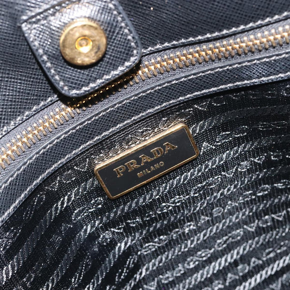 PRADA Galleria Hand Bag Saffiano leather Black Gold Auth 194656V