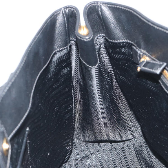 PRADA Galleria Hand Bag Saffiano leather Black Gold Auth 194656V