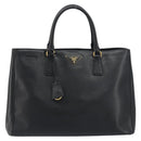 PRADA Galleria Hand Bag Saffiano leather Black Gold Auth 194656V-2