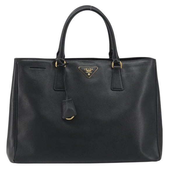 PRADA Galleria Hand Bag Saffiano leather Black Gold Auth 194656V