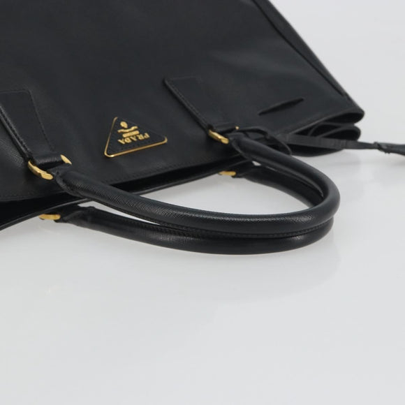 PRADA Galleria Hand Bag Saffiano leather Black Gold Auth 194656V