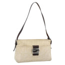 FENDI Zucca Canvas Mamma Baguette Shoulder Bag Ivory Silver Auth 194658-1