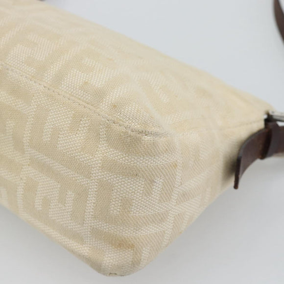 FENDI Zucca Canvas Mamma Baguette Shoulder Bag Ivory Silver Auth 194658