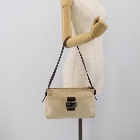 FENDI Zucca Canvas Mamma Baguette Shoulder Bag Ivory Silver Auth 194658