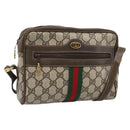 GUCCI GG Supreme Web Sherry Line Shoulder Bag PVC Beige Gold Auth 194659A-1