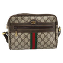 GUCCI GG Supreme Web Sherry Line Shoulder Bag PVC Beige Gold Auth 194659A-2
