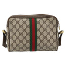 GUCCI GG Supreme Web Sherry Line Shoulder Bag PVC Beige Gold Auth 194659A-3