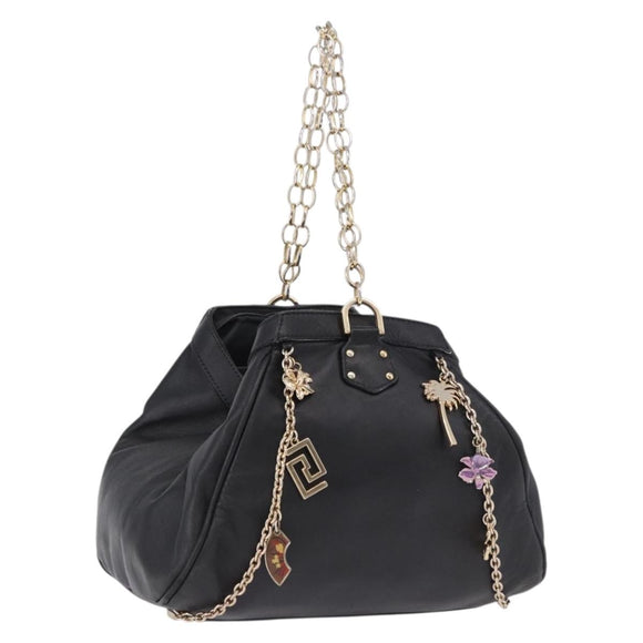 VERSACE Chain Shoulder Bag Leather H&M Collaboration Black Gold Auth 194660A