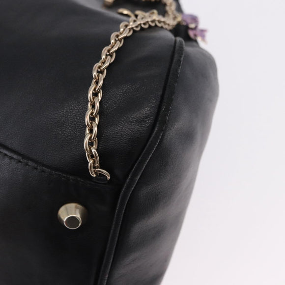 VERSACE Chain Shoulder Bag Leather H&M Collaboration Black Gold Auth 194660A