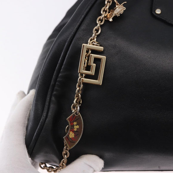 VERSACE Chain Shoulder Bag Leather H&M Collaboration Black Gold Auth 194660A