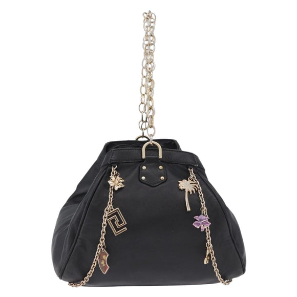 VERSACE Chain Shoulder Bag Leather H&M Collaboration Black Gold Auth 194660A