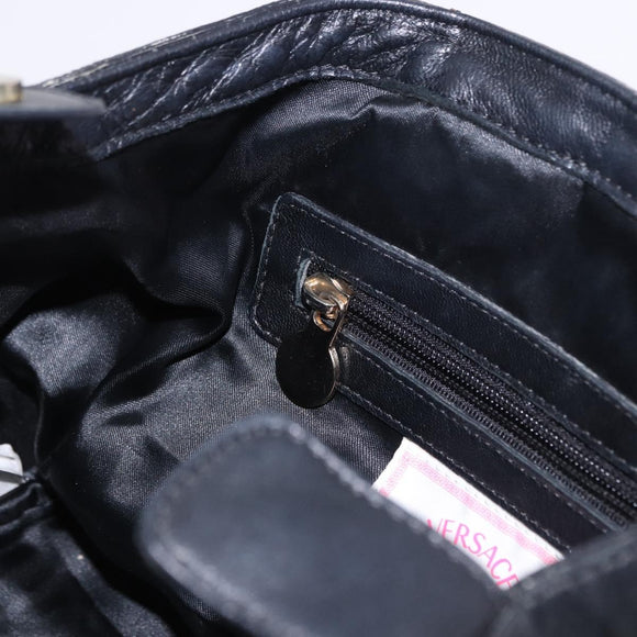 VERSACE Chain Shoulder Bag Leather H&M Collaboration Black Gold Auth 194660A