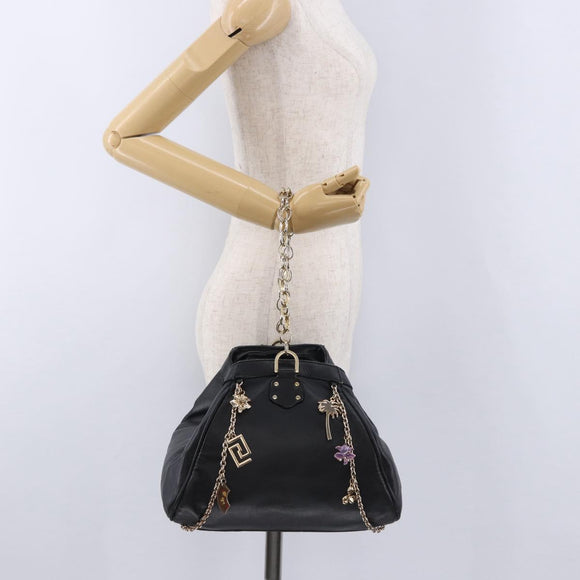 VERSACE Chain Shoulder Bag Leather H&M Collaboration Black Gold Auth 194660A