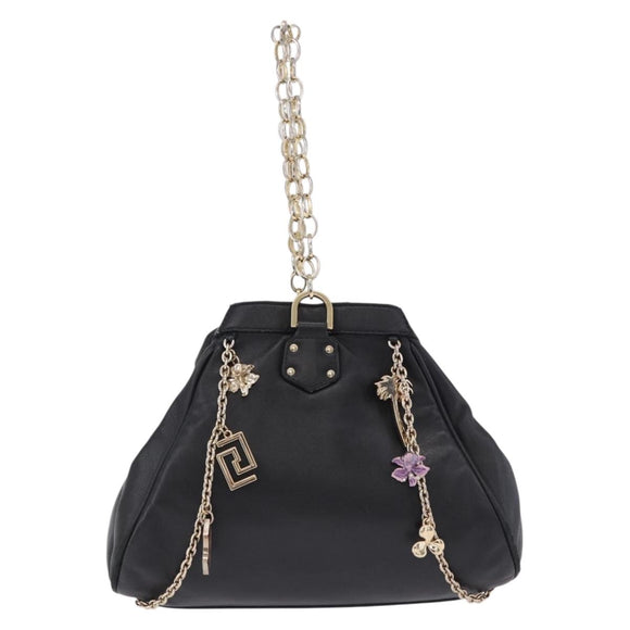 VERSACE Chain Shoulder Bag Leather H&M Collaboration Black Gold Auth 194660A