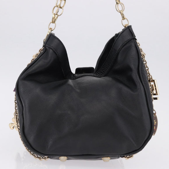 VERSACE Chain Shoulder Bag Leather H&M Collaboration Black Gold Auth 194660A