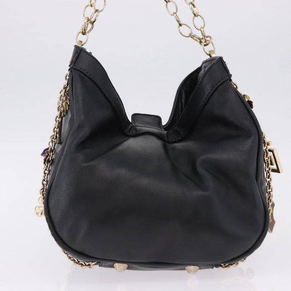 VERSACE Chain Shoulder Bag Leather H&M Collaboration Black Gold Auth 194660A