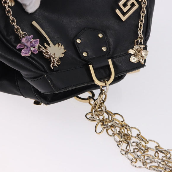 VERSACE Chain Shoulder Bag Leather H&M Collaboration Black Gold Auth 194660A
