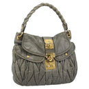 Miu Miu Matelasse Shoulder Bag Leather Gray Gold Auth 194661A-1