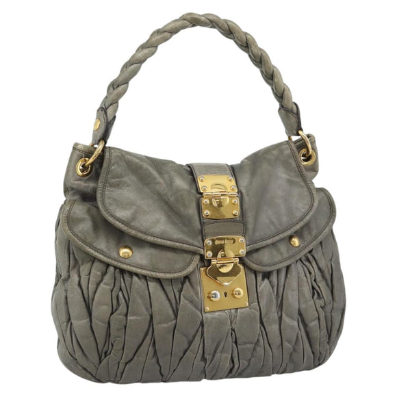 Miu Miu Matelasse Shoulder Bag Leather Gray Gold Auth 194661A