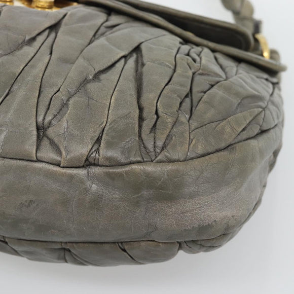 Miu Miu Matelasse Shoulder Bag Leather Gray Gold Auth 194661A
