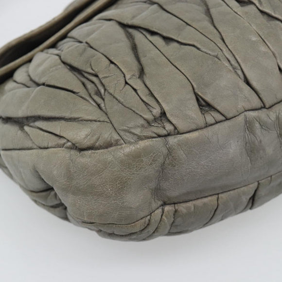 Miu Miu Matelasse Shoulder Bag Leather Gray Gold Auth 194661A