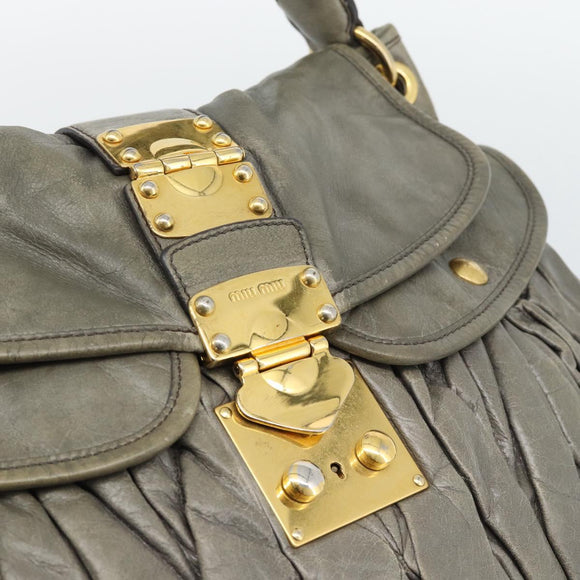 Miu Miu Matelasse Shoulder Bag Leather Gray Gold Auth 194661A