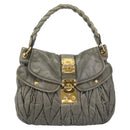 Miu Miu Matelasse Shoulder Bag Leather Gray Gold Auth 194661A-13