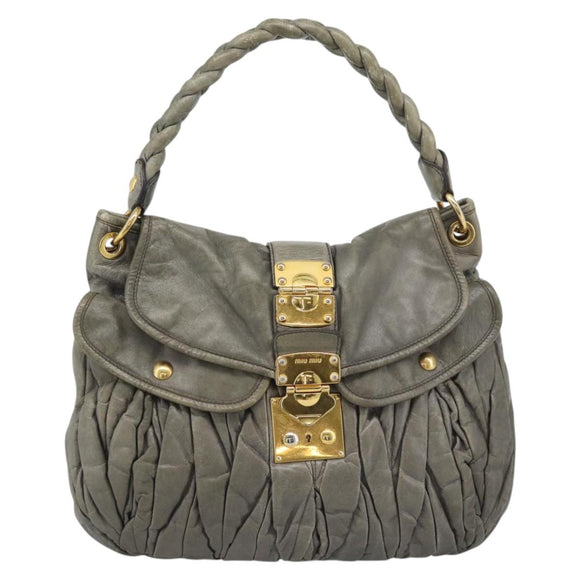 Miu Miu Matelasse Shoulder Bag Leather Gray Gold Auth 194661A