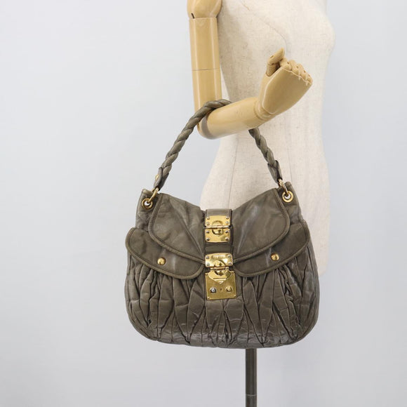 Miu Miu Matelasse Shoulder Bag Leather Gray Gold Auth 194661A