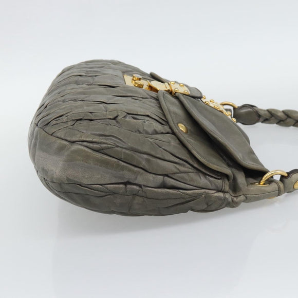 Miu Miu Matelasse Shoulder Bag Leather Gray Gold Auth 194661A