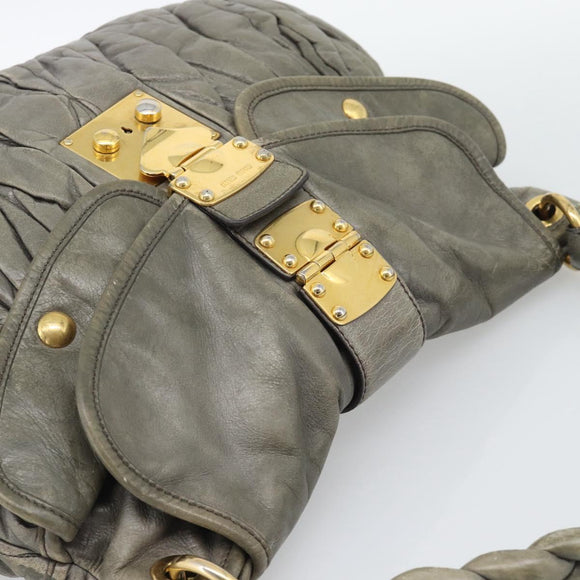 Miu Miu Matelasse Shoulder Bag Leather Gray Gold Auth 194661A