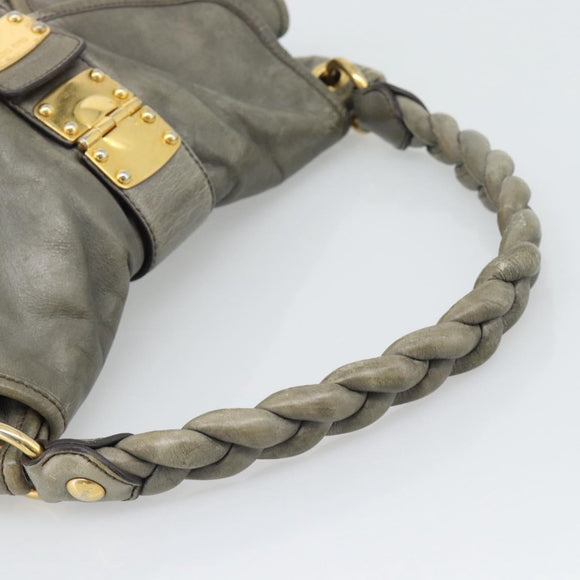 Miu Miu Matelasse Shoulder Bag Leather Gray Gold Auth 194661A