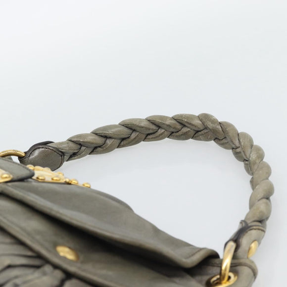 Miu Miu Matelasse Shoulder Bag Leather Gray Gold Auth 194661A