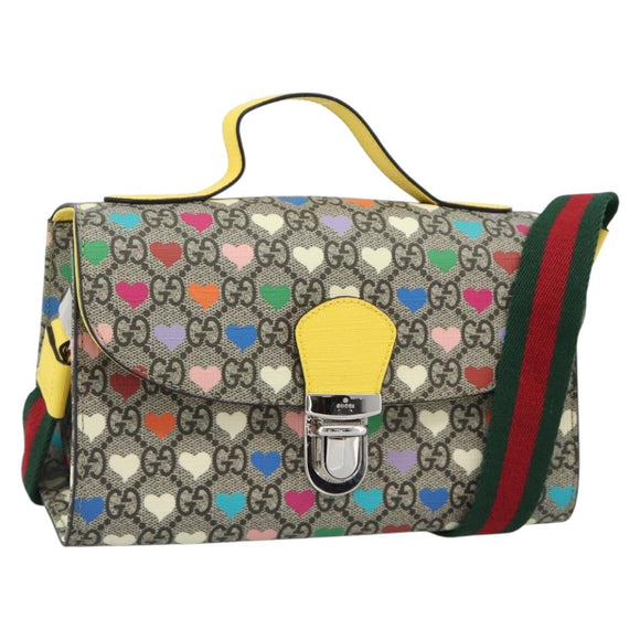 GUCCI GG Supreme Shoulder Bag PVC 2way Beige Silver 525515 Auth 194662M