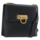 Salvatore Ferragamo Gancini Shoulder Bag Leather Black Gold Auth 194666-1