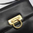 Salvatore Ferragamo Gancini Shoulder Bag Leather Black Gold Auth 194666-14