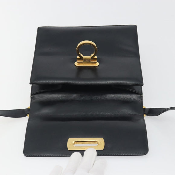 Salvatore Ferragamo Gancini Shoulder Bag Leather Black Gold Auth 194666
