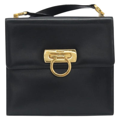 Salvatore Ferragamo Gancini Shoulder Bag Leather Black Gold Auth 194666 - 0