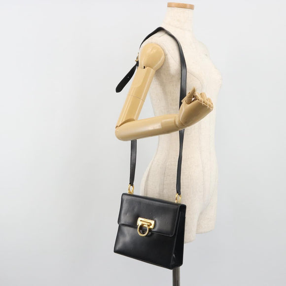 Salvatore Ferragamo Gancini Shoulder Bag Leather Black Gold Auth 194666