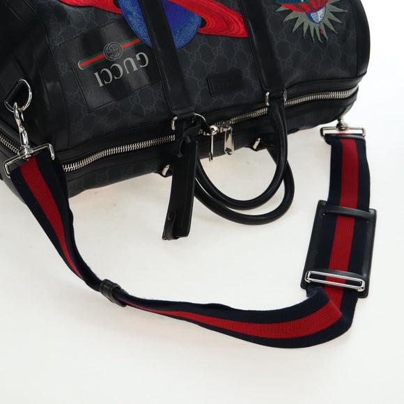 GUCCI GG Supreme Boston Bag PVC 2way Black Silver 474131 Auth 194667M
