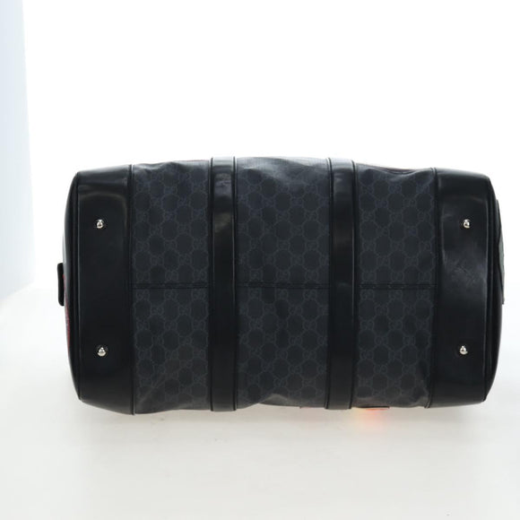 GUCCI GG Supreme Boston Bag PVC 2way Black Silver 474131 Auth 194667M