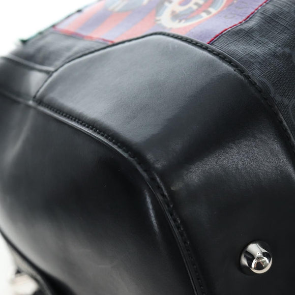 GUCCI GG Supreme Boston Bag PVC 2way Black Silver 474131 Auth 194667M