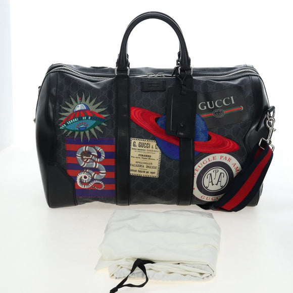 GUCCI GG Supreme Boston Bag PVC 2way Black Silver 474131 Auth 194667M