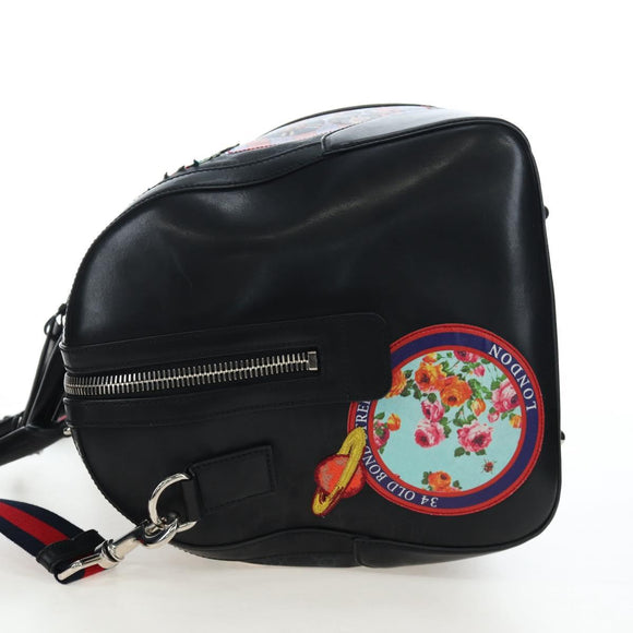 GUCCI GG Supreme Boston Bag PVC 2way Black Silver 474131 Auth 194667M