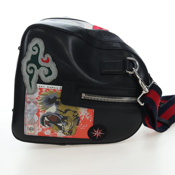GUCCI GG Supreme Boston Bag PVC 2way Black Silver 474131 Auth 194667M