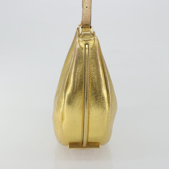 FENDI Shoulder Bag Leather Gold Auth 194668SAV