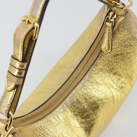 FENDI Shoulder Bag Leather Gold Auth 194668SAV
