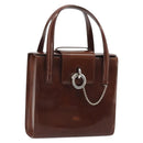 CARTIER PANTHERE Hand Bag Patent leather Brown Silver Auth 194669-1