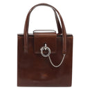 CARTIER PANTHERE Hand Bag Patent leather Brown Silver Auth 194669-2