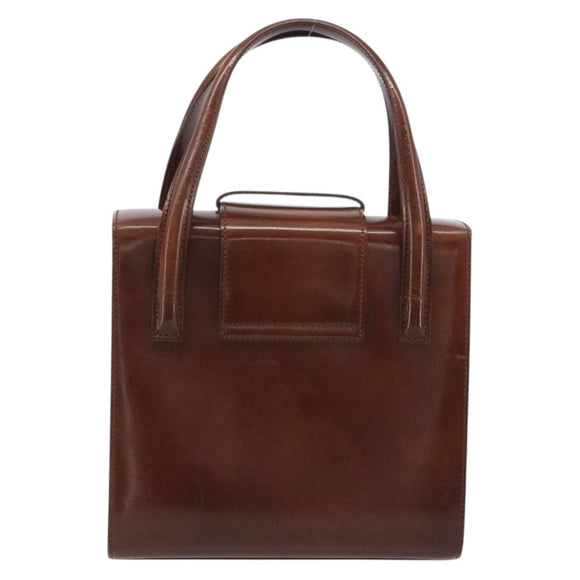 CARTIER PANTHERE Hand Bag Patent leather Brown Silver Auth 194669